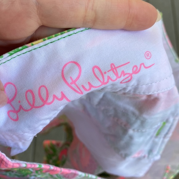 Lilly Pulitzer The Walsh Short Hot Wings 2 Flamingo Pink Green EUC - Picture 2 of 8